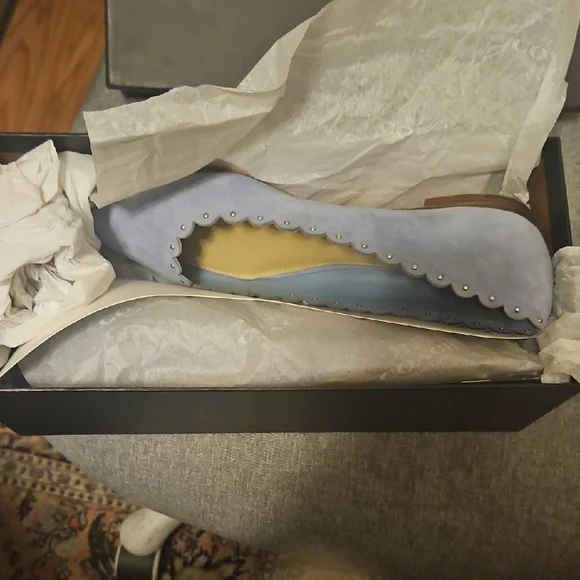 Coach Women's Light Blue Scalloped Loafers - Picture 2 of 11